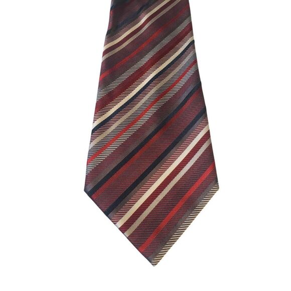 Van Heusen Mens Tie Necktie Designer Red Black White Gray Stripes Businesscore - Picture 1 of 12